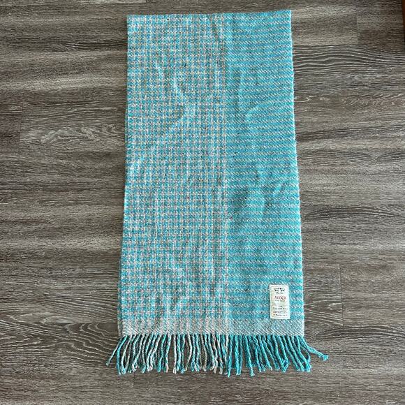 NWOT Irish Avoca Blanket Scarf 100% Pure New Wool Made in Ireland Blue Fringe - Picture 6 of 14